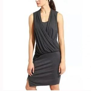 Athleta Duet Faux Wrap Drapey Midi Dress Gray Stretch Cotton Jersey Sleeveless-M